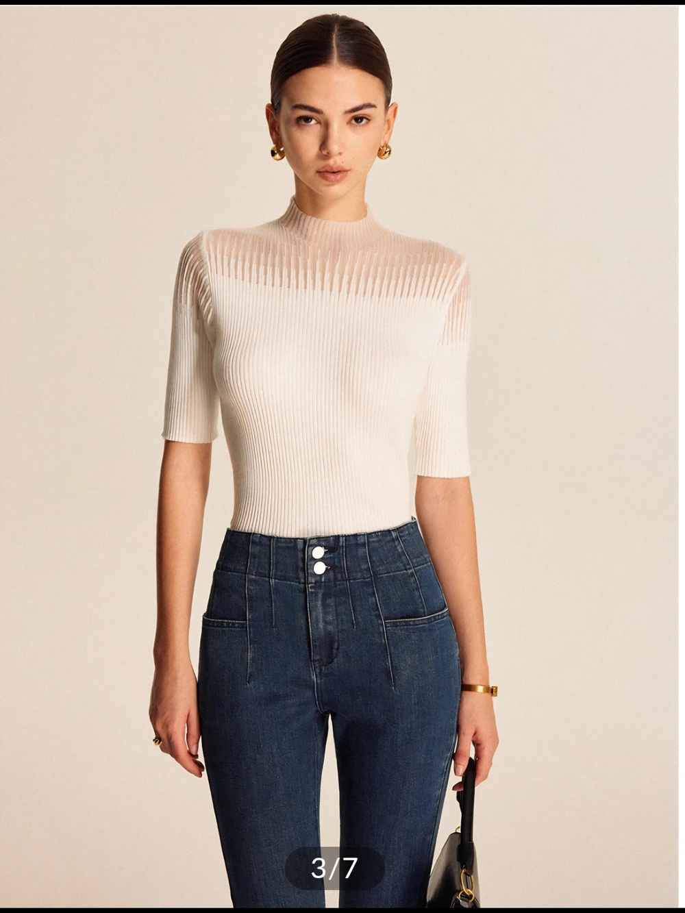 Sheer Ribbed Mock Neck Top